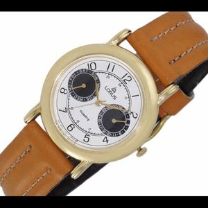 LeChateau Day-Date 2 Hand Dial Genuine Leather